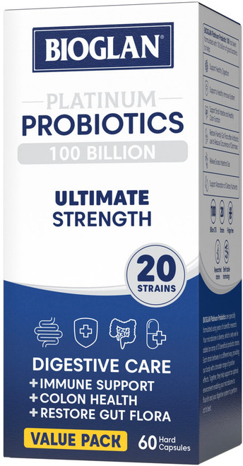 Bioglan Platinum Probiotics 100 Billion Ultimate Strength 60 Caps x 3 Pack = 180 Caps